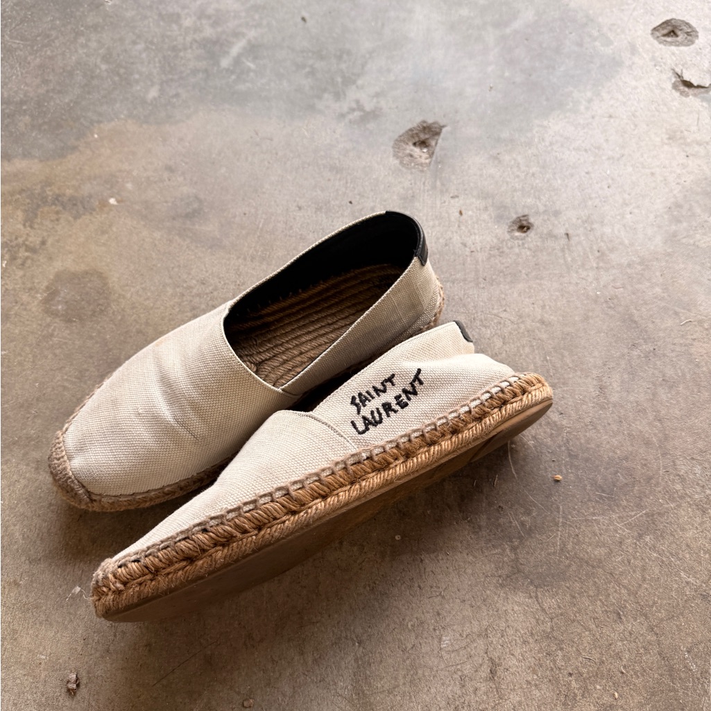 Saint Laurent Cream And Black Canvas Espadrilles